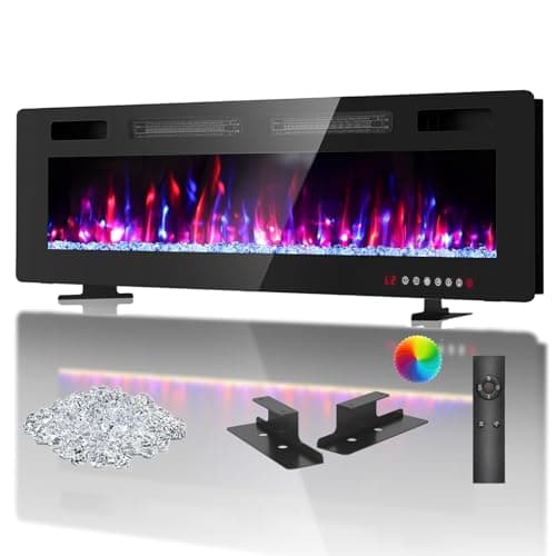 BREEZEHEAT 72 Inch Ultra Thin Electric Fireplace-Freestanding or Recessed Wall Mounted Fireplace Heater, Remote Control, Touch Screen, 750W/1500W, 8H Timer for Living Room, Bedroom, Office