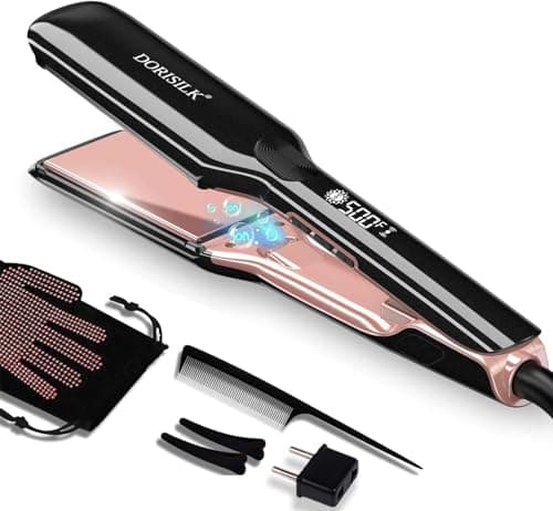 DORISILK 500 Degree High Temp Professional Hair Straightenr ， Ceramic Wide Flat Iron ，2 in 1 Hair Straightener and Curler，Plasma Flat Iron Get Frizz-Free and Shiny