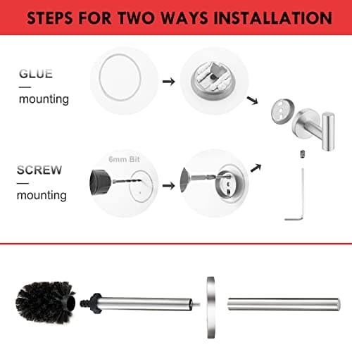 TINYROW Toilet Brush with Holder Bathroom Wall Mounted Toilet Bowl Brush Holder Toilet Brush Holder Brushed Nickel 5