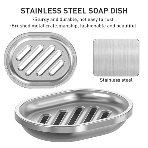 Soap Dish,Stainless Steel Soap Holder with Drain Spout,Brushed Metal Soap Saver for Bathroom Shower, Bathtub, Kitchen Sink,Durable and Stylish 3
