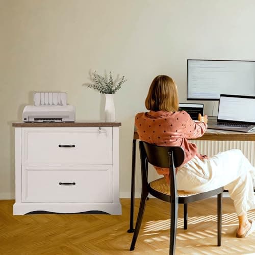 LayBurst Farmhouse File Cabinet with 2 Drawers,34.6" Wood File Cabinet with Hanging File Folders,Top Drawer Lockable,Lateral Filing Cabinet for Home Office Compatible with Letter/Legal/A4 Size 7