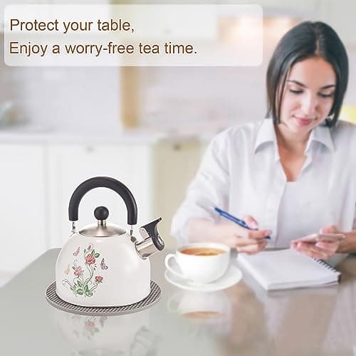 ARC Stainless Steel Whistling Tea Kettle, Magic Color Changing Design 2-Quart Stovetop Kettle Whistle White Teapot with Folding Cup & Trivet Mat 7