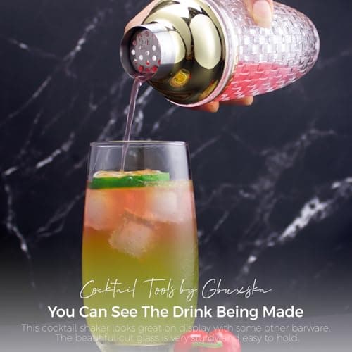 Gbuxska Glass Cocktail Shaker Set - Glass Shaker for Drinks, Shaker Set for Bars, Whiskey, Cocktails (Gold, 13 oz) 5