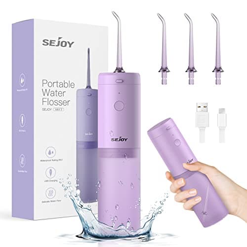 Water Flosser Dental Oral Irrigator Teeth Cleaner Portable Travel Rechargeable Cordless,IPX7 Electric Plaque Remover 3 Modes 3 Jet Tips 140ml (Violet)