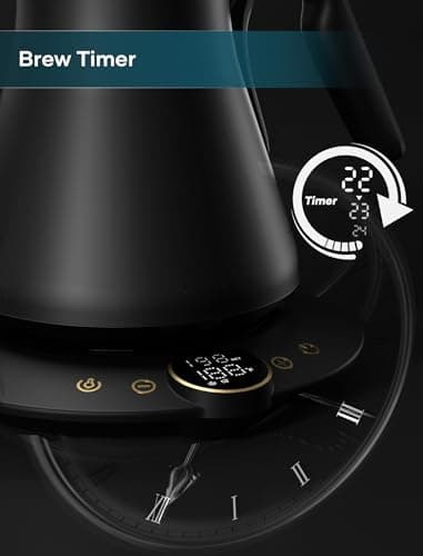 INTASTING Gooseneck Electric Kettle with ±1℉ Temperature Control for Pour Over Coffee & Tea, Quick Heating, BPA-Free Stainless Steel, Built-in Brew Timer, 1500W/0.9L (Ebony Black) 6