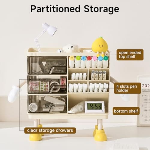 UFORU Desktop Organizer with 3M Adhesive Accessories, 3 Drawer Pencil Holder for Desk with Dividers, Perfect for Office Supplies, Stationery, and Small Items, Beige and Transparent Design 5