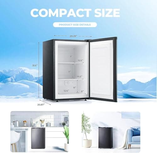 Electactic 3.0 Cu.ft Small Freezer, Mini Upright Freezer with Adjustable Thermostat, Removable Shelves, Reversible Single Door, for Bedroom/Home/Dorms/Apartment, Black 4