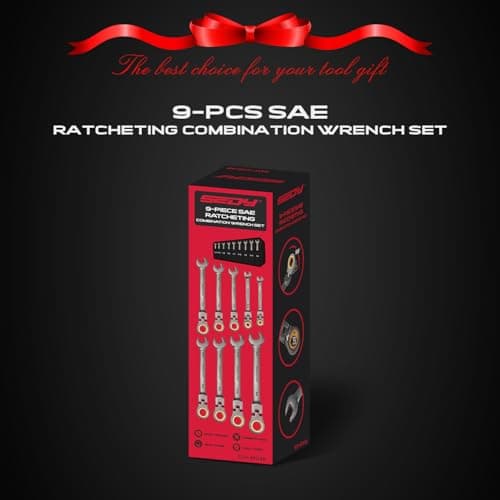 9-Piece SAE Flex-Head Ratcheting Combination Wrench Set - Premium 72-Teeth Gear Chrome Vanadium Nickel Plated with Organizer Bag 8