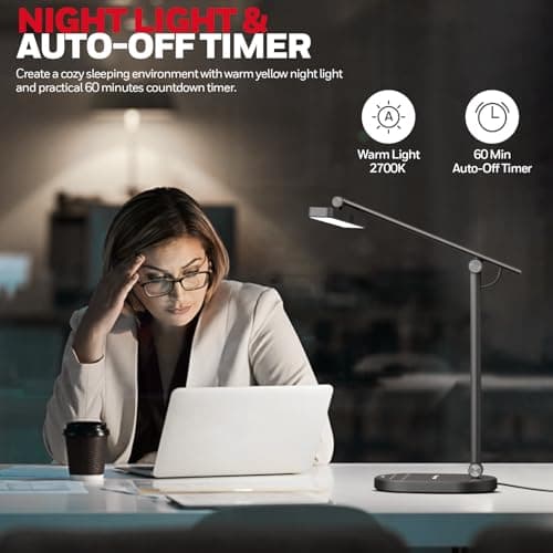 Honeywell Desk Lamp for Home Office, H4 Sunturalux™ Eye-Caring LED Desk Light, 700LM Dimmable Desk Lamp with Timer, Adjustable Desk Reading Light, Touch Auto Dimming Table Lamp for Study, Bedroom 6