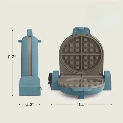 bella Flip-n-Store Waffle Maker, EverGood™ Ceramic Nonstick Coating, Fits-anywhere™ Kitchenware, Power Indicator Light & Touch Handle, 7” Wide & 1" Deep Plates, 1000 Watt, Surf 7