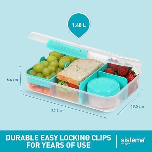 Sistema TO GO Bento Box Create 1.48 L School Lunch Boxes With Compartments & Snack Pot BPA-Free 2 Count Minty Teal 5