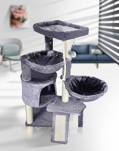 Xin Three Layer Cat Tree with Cat Condo and Two Hammocks,Grey 9
