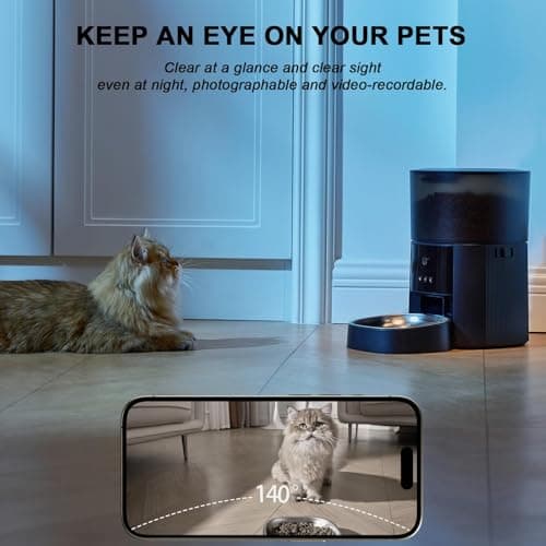 Automatic Cat Feeder with Camera & Voice Interaction, WiFi/App Control, 4L Dry Food Dispenser for Cats & Dogs with Freshness Preservation, Custom Feeding Times & Portions, Dual Power 4