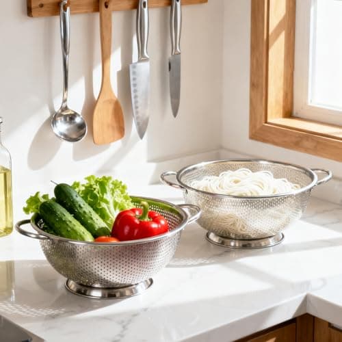 JIDSPWLS 304 Stainless Steel Colander, Micro-Perforated 3-Quart Strainer with Base, Dishwasher Safe. Great for Pasta, Noodles, Vegetables & Fruits 7