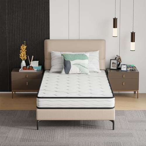 PayLessHere | 6 Inch Twin Mattress | Medium Firm Hybrid Mattress | White | with High-Density Foam and Breathable Cover | Pocket Spring Design, Pressure Relief | Bed in a Box, CertiPUR-US Certified