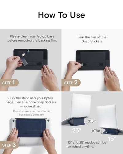 MOFT Laptop Stand for Desk, Adhesive Airflow Laptop Cooling Riser for Heat Dissipation with 2 Adjustable Viewing Angles, Foldable & Portable Computer Stand Compatible with Laptops 11"-16", Jet Black 9