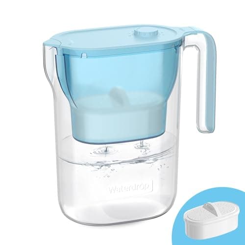 Waterdrop Water Filter Pitcher, 200-Gallon Long-Life, Countertop NSF Certified Water Purifier, Replaces 6,400 Plastic Water Bottles a Year, Reduces Chlorine, PFOA/PFOS, 7-Cup, Blue