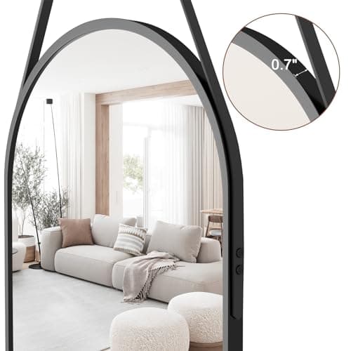 ZMYCZ Full Length Mirror, Oval Wall Mounted Mirror, 48"x16" Door Mirrors Full Length with Hanging Leather Strap with Aluminum Frame for Bathroom Living Room Entryway (Black) 6
