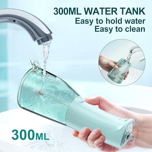 MOCEL Water Dental Flosser OLED Display Cordless Teeth Cleaning MOCEL 5 Modes Oral Irrigator 300ML Portable and USB C Rechargeable IPX7 Waterproof Floss Teeth Pick (Green) 5