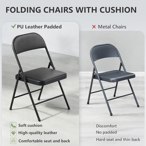 MAKE CHANGES Folding Chair 4 Pack, Comfy PU Leather Padded Folding Chairs for Outside and Indoor, Heavy Duty Portable Foldable Metal Commercial Seat for Home Office, Dorm, Party, Backyard, Lawn, Patio 9