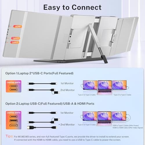 Fzaqwen Triple Screen Laptop Monitor Extender - 2.5K QHD IPS Triple Portable Monitor for Laptop 13.3-17 Inch, Plug Play and Compatible with MacOS/Wins/Chrome/Dex (Silver) 6