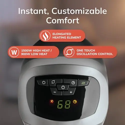 Lasko Portable Oscillating Ceramic Space Heater Tower with Digital Display, Remote Control, 2 Heat Settings and 8 Hour Timer, Gray 6