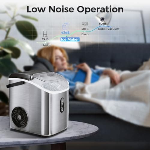 Kismile Nugget Ice Makers Countertop, 35Lbs/24H,Portable Sonic Ice Machine with Self-Cleaning/One-Click Operation for Home/Office(Stainless Steels Silver) 6