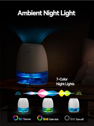 AlohaAir Dehumidifiers for Home, 34 oz Small Dehumidifier for Room, Quiet Dehumidifiers for Bathroom, Bedroom, RV, Closet with Auto Shut Off, 7 Colors Night Light 6