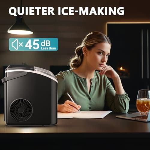 EUHOMY Nugget Ice Maker Countertop with Handle, Ready in 6 Mins, 34lbs Per Day, Removable Top Cover, Auto-Cleaning, Portable Sonic Ice Maker with Basket and Scoop, for Home/Party/RV/Camping (Black) 7