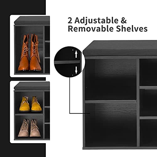 Giantex Shoe Storage Bench with Cushion, Entryway Shoe Rack Bench, Adjustable Shelves, 10-Cubbies Organizer Bench for Entryway, Living Room, Bedroom, Hallway, Closet, Mudroom (Black) 6