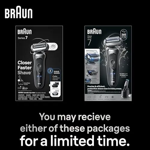 Braun Electric Shaver for Men, Series 7 7177cc, Wet & Dry Shave, Turbo & Gentle Shaving Modes, Waterproof Foil Shaver, Space Grey 11
