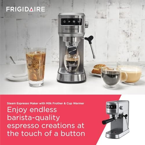 Frigidaire Steam Espresso Maker, Coffee Machine with Milk Frother & Cup Warmer, 20 Bar Pressure, 34 oz Removable Water Tank, Single or Double Shot, Stainless Steel 3