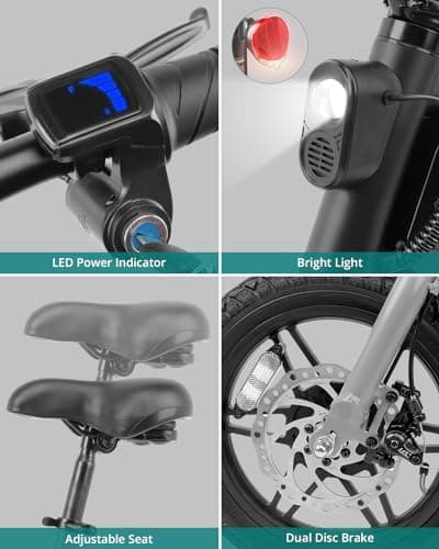 Gotrax Nano 14" Folding Electric Bike, Max Range 25Miles(Pedal-Assist) & Max Speed 15.5Mph, Power by 350W Motor, Adjustable Seat & Dual Fenders, Commuter Electric Bicycle for Adults/Teens Black 7