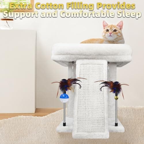 TWDEPART Cat Tree Cat Tower with Cat Scratching Post for Indoor Cats,Activity Centre Climbing Tree Cat Furniture with Playful Toy Balls,Beige 8