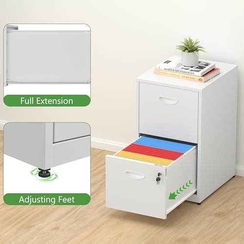 TIMELESS PIECES 2 Drawer File Cabinet with Lock,White Small Filing Cabinet for Home Office, Metal Vertical File Under Desk Cabinets for A4/Letter,Assembly Required 5