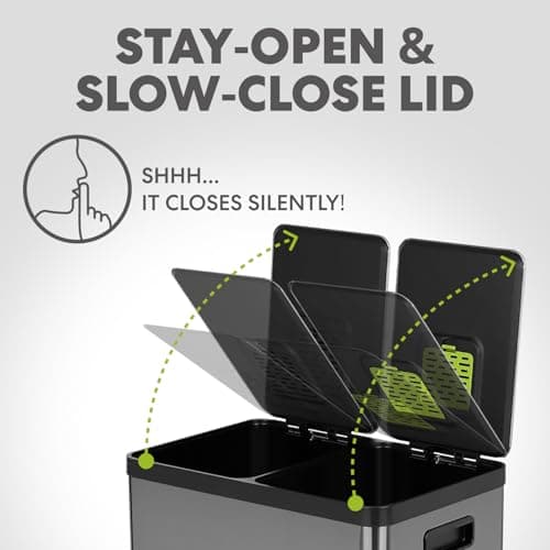 Simpli-Magic 16 Gallon (60L) Elegant Black Step Trash Can – Dual Compartment Kitchen Garbage Can with Waste & Recycling Bins – Slow-Close Lid, Odor Control, Hands-Free, Premium Stainless Steel 7