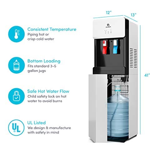 Avalon Bottom Loading Water Cooler Dispenser - Hot & Cold Water, Child Safety Lock, Innovative Slim Design, Holds 3 or 5 Gallon Bottles - UL Listed- White 7
