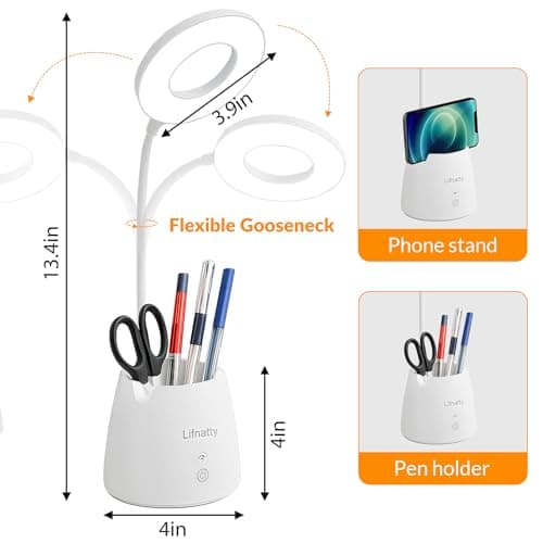 Lifnatty Desk Lamp, Led Desk Light, Dimmable Small Table Lamp for Home Office, Remote Control, 3 Modes, Gooseneck, Rechargeable Study Light for College Dorm Room 5