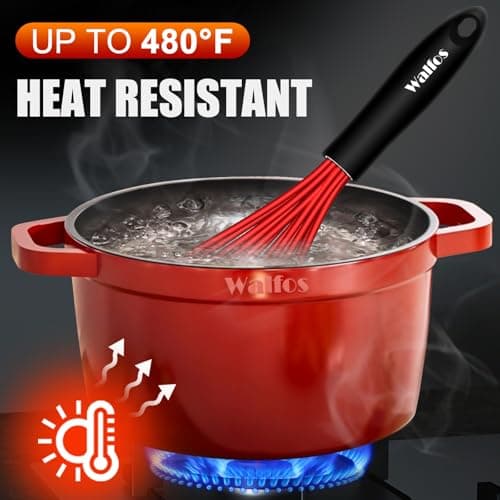 Walfos Whisk,Silicone Whisks- Heat Resistant（480°F） Silicone Whisks for Cooking Non Scratch,BPA free and Dishwasher Safe.Perfect for Blending,Whisking,Beating, Set of 3(Red) 5
