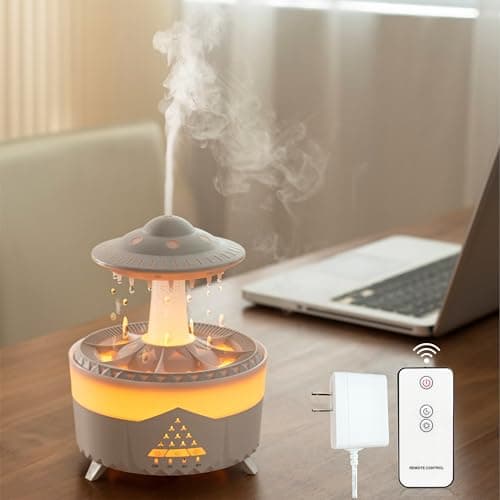 AChoice4U Essential Oil Diffuser 350ML UFO Raindrop Aromatherapy Diffuser Cool Mist Humidifier with 7 Colors LED Lights,Remote Control,Plug in for Bedroom,Office (White)