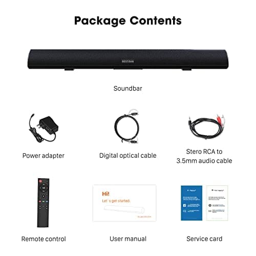80Watt 34Inch Sound bar, Bestisan Soundbar Bluetooth 5.0 Wireless and Wired Home Theater Speaker (DSP, HDMI-ARC, Bass Adjustable, Optical Cable Included) 7