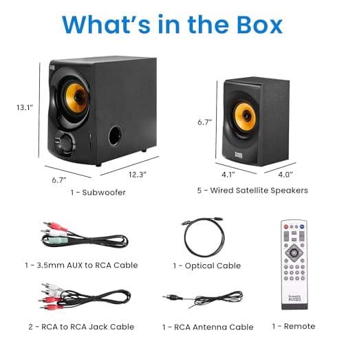 Acoustic Audio AA5170 Home Theater 5.1 Bluetooth Speaker System 700W with Powered Sub 6