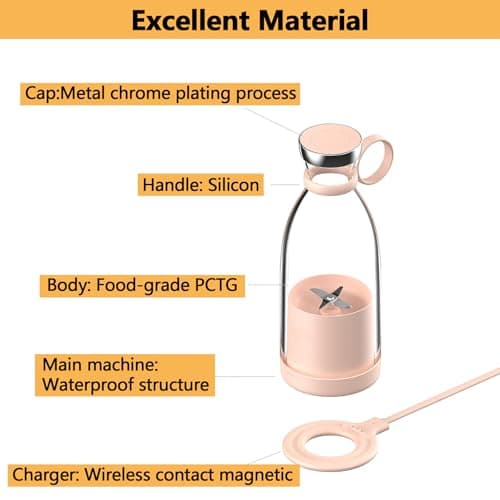 BEBESIRI Personal Portable Blender, 350ml USB Rechargeable Smoothie Maker with Stainless Steel Blade, BPA-Free & Easy Clean, Compact Travel Cup for Gym, Office, Home - Pink 7