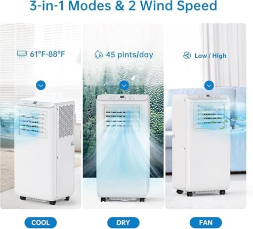 Portable AC Units for Rooms, 8,000 BTU Portable Air Conditioners Up to 350 Sq.Ft, 3-in-1 Indoor Air Conditioner with Dehumidifier, Cooling & Fan Mode, 24-Hour Timer, Sleep Mode, Remote Control, White 7