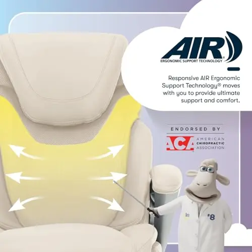 Serta Bryce Executive Office Chair, Ergonomic Computer Desk Chairs with Patented AIR Lumbar Support, Comfy Body Pillows, Height Adjustable, Swivel Base with Wheels, Bonded Leather, Cream 9