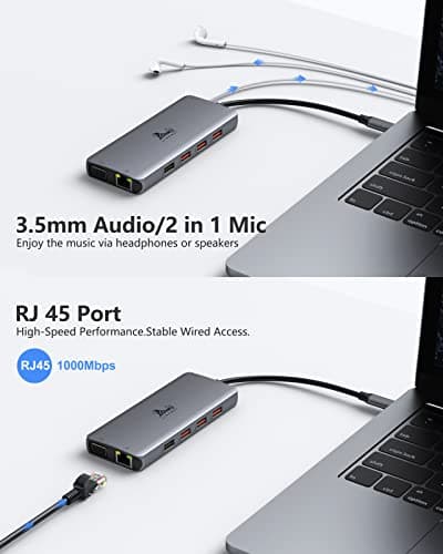 LIONWEI Laptop Docking Station Dual Monitor, 11-in-1 to 4K HDMI,VGA,Gigabit Ethernet,3 USB 3.1 10G,2 USB 2.0,87W PD,Audio for Dell/Surface/HP/Lenovo Laptops 6