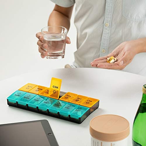 Mossime XL Large Daily Pill Organizer 2 Times a Day, Extra 7 Day Pill Box Am Pm, Weekly Day Night Vitamin Holder, Medicine Organizer, Big Pill Container, Medication Dispenser 14 Compartments 7