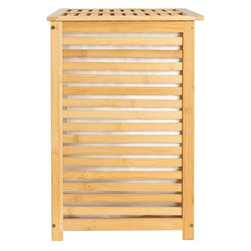 Household Essentials Bamboo and Cotton Double Laundry Sorter with Lid and Removable Cotton Bags, Natural 6