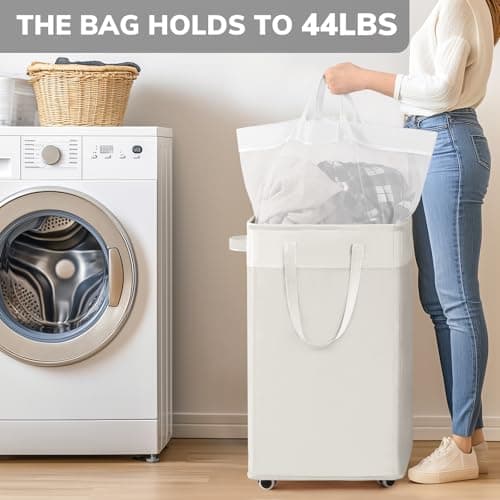 Goodpick Laundry Hamper with Wheels, 75L College Dorm Room Essentials, Clothes Hamper with Removable Wash Bag for Bedroom, Large Laundry Basket with Handle, White 6