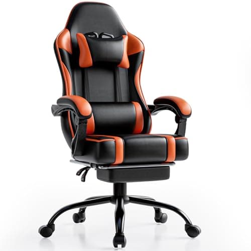 Ntiibcuy Ergonomic Gaming Chair with Footrest in PU Leather | Adult Gamer/Office Chair with Lumbar Support & Reclining Feature for Comfortable, Heavy Use